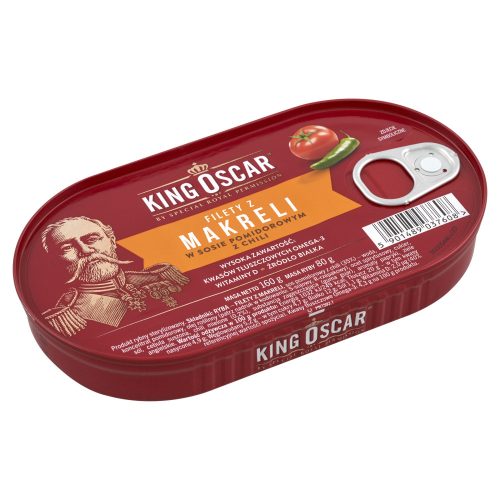 King Oscar makrélafilé  konzerv paradicsomszószban, chilivel - 160 g - 80 g